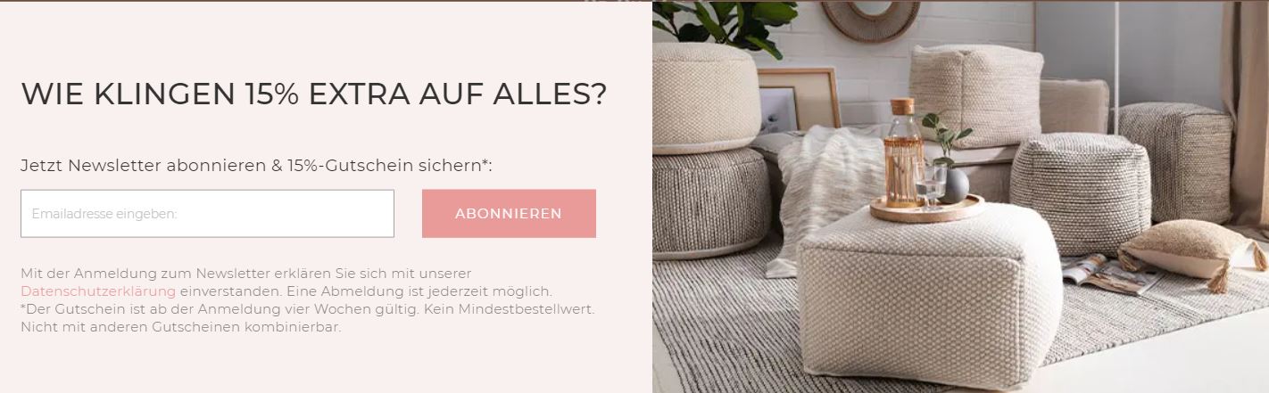 Jetzt Newsletter abonnieren & 15% Benuta Gutschein sichern